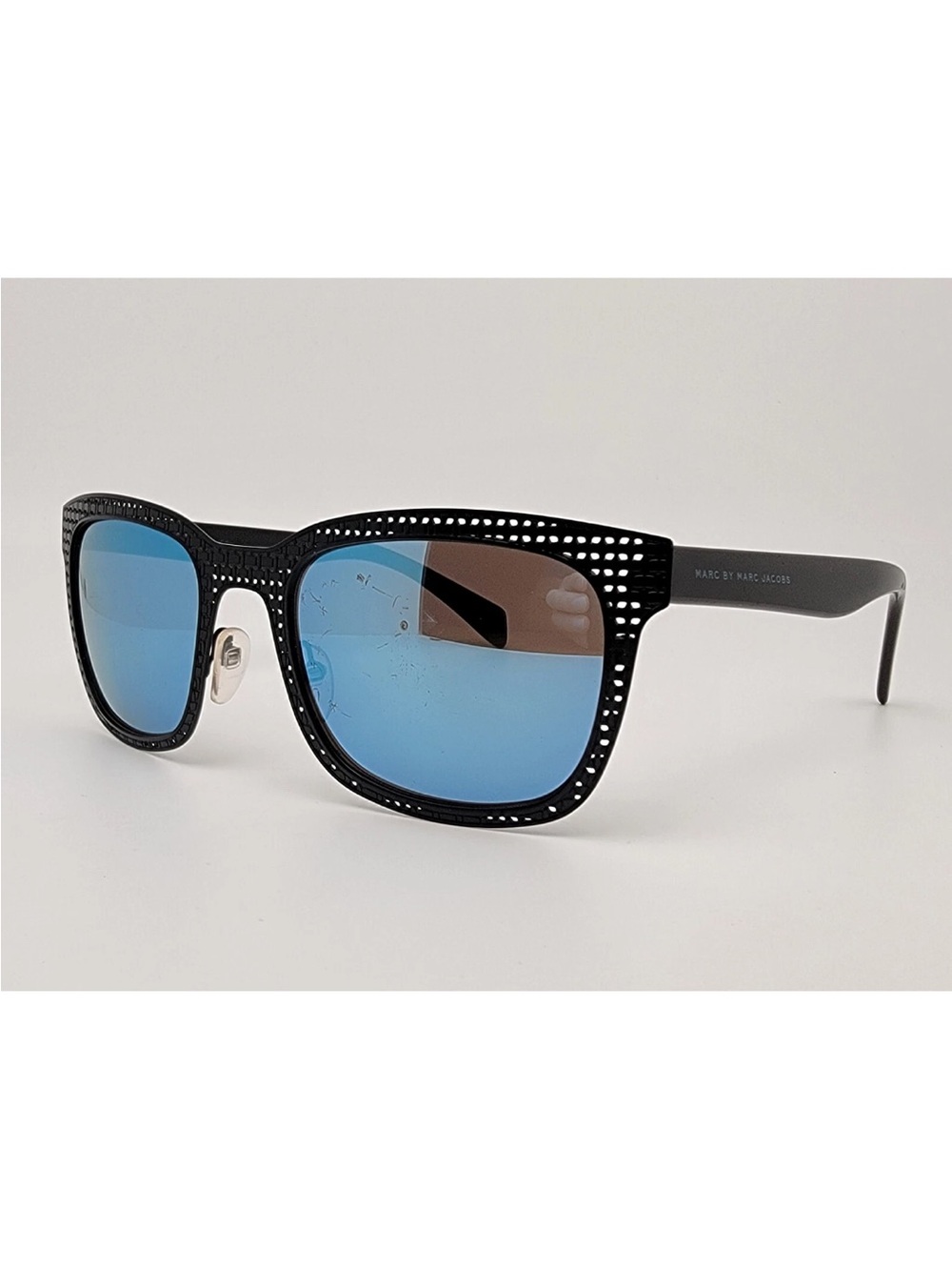 Marc by Marc Jacobs Black Perforated Frame Sunglasses with Blue Mirror Lenses